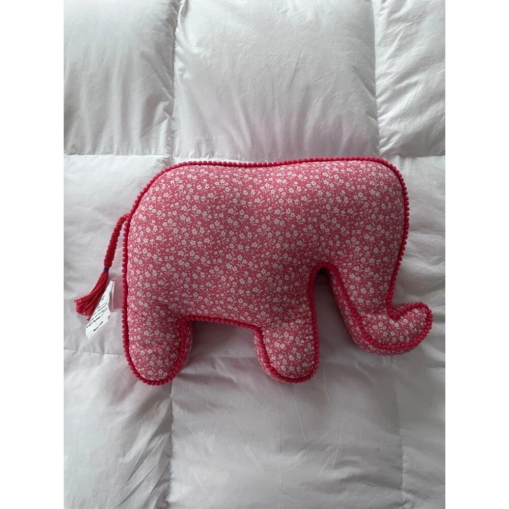 Lil Pixies Pink Purple Floral Elephant Plush Pillow Stuffed Animal Decor 16”